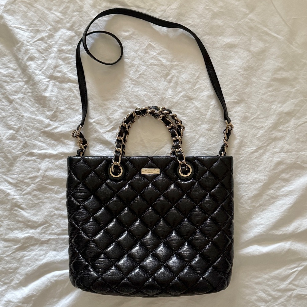 Kate Spade Elegant Black Quilted Handbag, Used, Good Condition